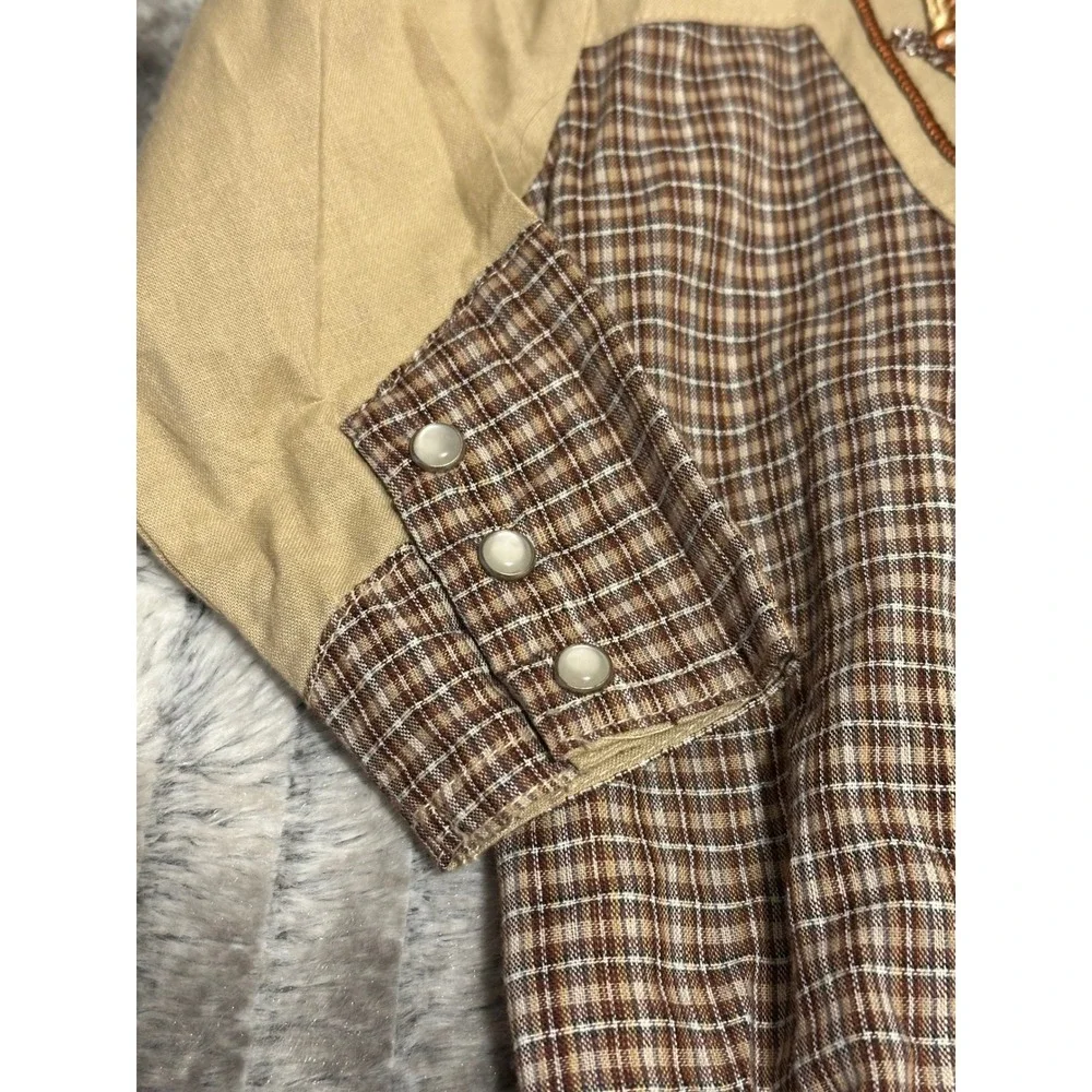 4Rodeo Infant Western Bodysuit Brown Plaid Embroidered Cowboy Boots 0-6 Months